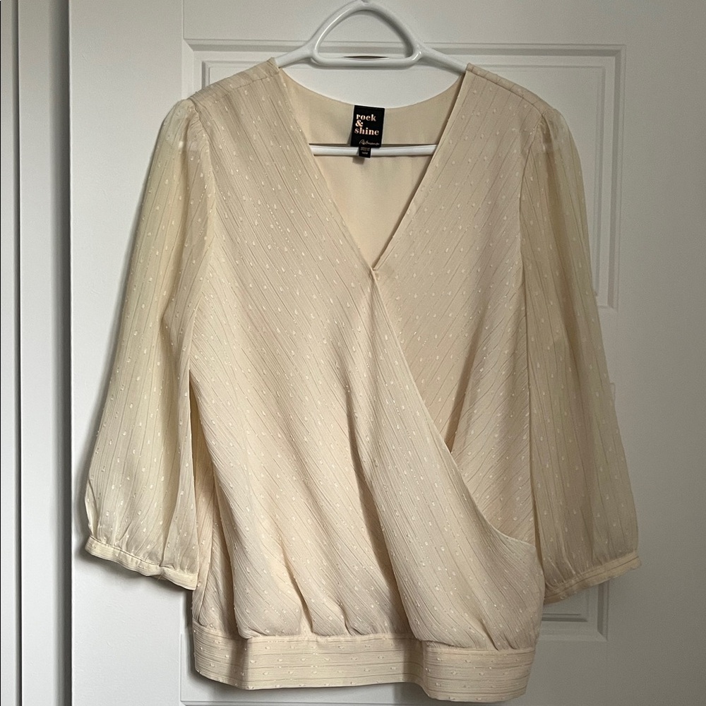 Cream Wrap Blouse - Elegant V-Neck Women’s Top